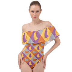 Chickens Pixel Pattern - Version 1b Off Shoulder Velour Bodysuit 