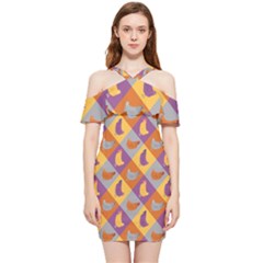 Chickens Pixel Pattern - Version 1b Shoulder Frill Bodycon Summer Dress by wagnerps