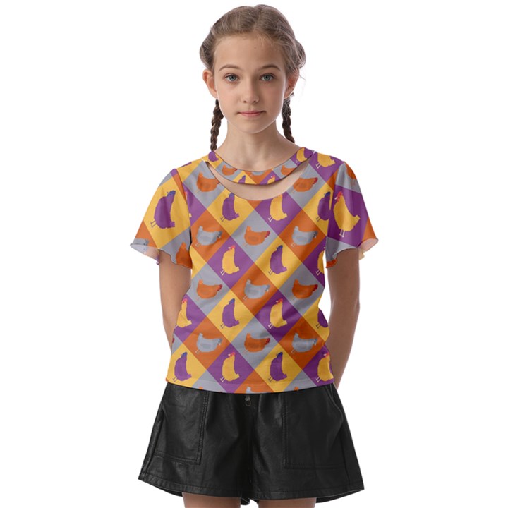 Chickens Pixel Pattern - Version 1b Kids  Front Cut Tee