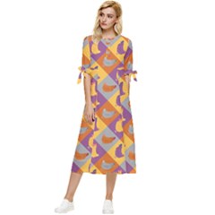 Chickens Pixel Pattern - Version 1b Bow Sleeve Chiffon Midi Dress