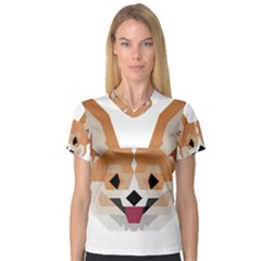 Cardigan Corgi face V-Neck Sport Mesh Tee