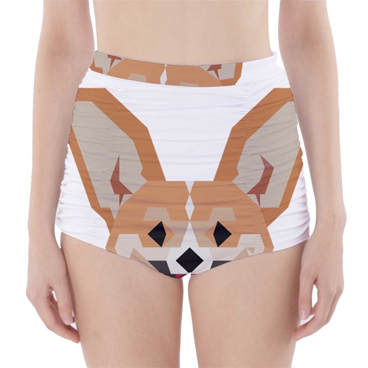 Cardigan Corgi face High-Waisted Bikini Bottoms