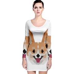 Cardigan Corgi face Long Sleeve Velvet Bodycon Dress