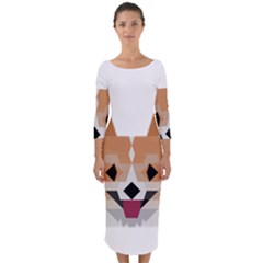 Cardigan Corgi face Quarter Sleeve Midi Bodycon Dress