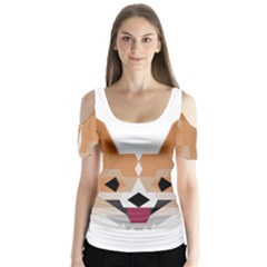 Cardigan Corgi face Butterfly Sleeve Cutout Tee 