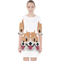 Cardigan Corgi face Quarter Sleeve Pocket Dress