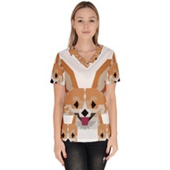 Cardigan Corgi face Women s V-Neck Scrub Top