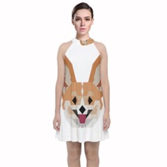 Cardigan Corgi face Velvet Halter Neckline Dress 