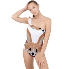 Cardigan Corgi face Frilly One Shoulder Swimsuit