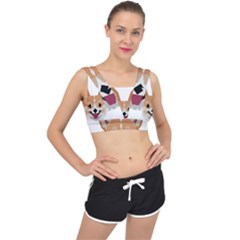 Cardigan Corgi face V-Back Sports Bra