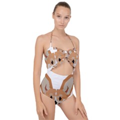 Cardigan Corgi face Scallop Top Cut Out Swimsuit