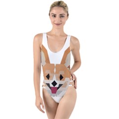 Cardigan Corgi face High Leg Strappy Swimsuit