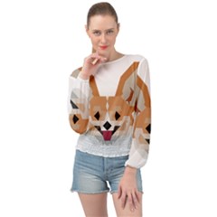 Cardigan Corgi face Banded Bottom Chiffon Top