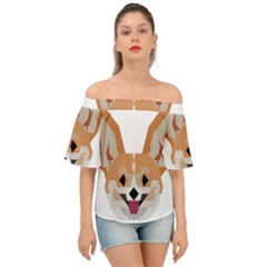 Cardigan Corgi face Off Shoulder Short Sleeve Top