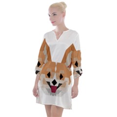 Cardigan Corgi face Open Neck Shift Dress