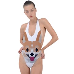 Cardigan Corgi face Backless Halter One Piece Swimsuit