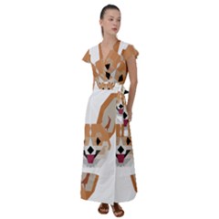 Cardigan Corgi face Flutter Sleeve Maxi Dress