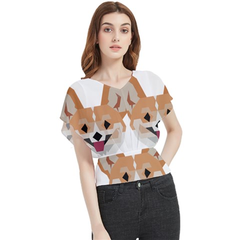 Cardigan Corgi Face Butterfly Chiffon Blouse by wagnerps