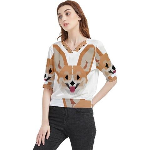 Cardigan Corgi Face Quarter Sleeve Blouse by wagnerps