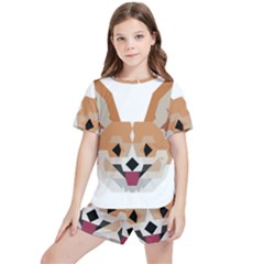 Cardigan Corgi Face Kids  Tee And Sports Shorts Set by wagnerps