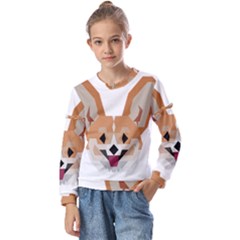 Cardigan Corgi face Kids  Long Sleeve Tee with Frill 