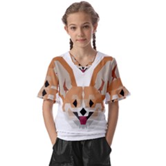 Cardigan Corgi face Kids  V-Neck Horn Sleeve Blouse