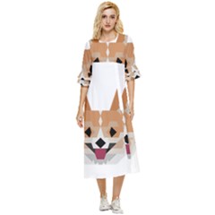 Cardigan Corgi face Double Cuff Midi Dress