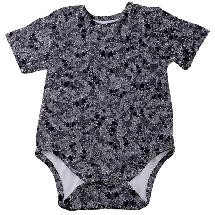 Weird Monster Reptile Drawing Motif Pattern Baby Short Sleeve Bodysuit