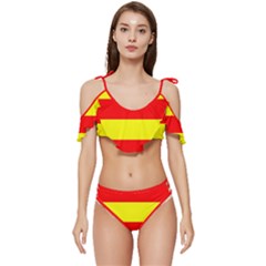 Aust Agder Flag Ruffle Edge Tie Up Bikini Set	