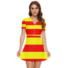 Aust Agder Flag V-neck High Waist Chiffon Mini Dress