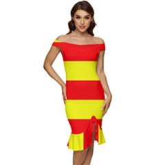 Aust Agder Flag Off Shoulder Ruffle Split Hem Bodycon Dress