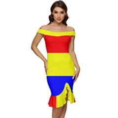 Budapest Flag Off Shoulder Ruffle Split Hem Bodycon Dress