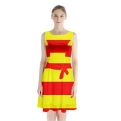 Aust Agder Flag Sleeveless Waist Tie Chiffon Dress by tony4urban