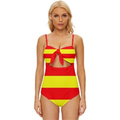 Aust Agder Flag Knot Front One-piece Swimsuit by tony4urban