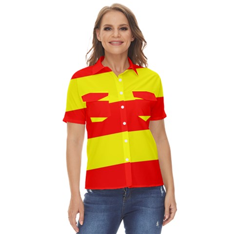 Aust Agder Flag Women s Short Sleeve Double Pocket Shirt by tony4urban