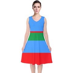 Dagestan Flag V-neck Midi Sleeveless Dress 