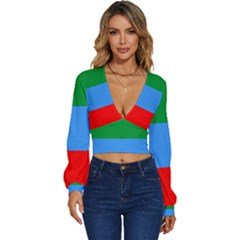 Dagestan Flag Long Sleeve Deep-v Velour Top