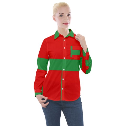 Bornholm Denmark Flag Women s Long Sleeve Pocket Shirt by tony4urban