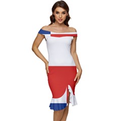 Banskobystricky Flag Off Shoulder Ruffle Split Hem Bodycon Dress