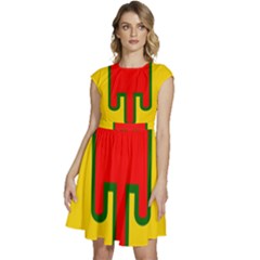 Auvergne Flag Cap Sleeve High Waist Dress