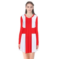 England Long Sleeve V-neck Flare Dress by tony4urban