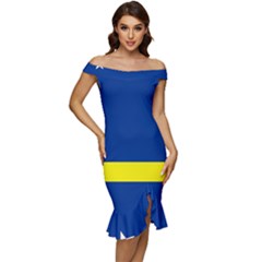 Curacao Off Shoulder Ruffle Split Hem Bodycon Dress