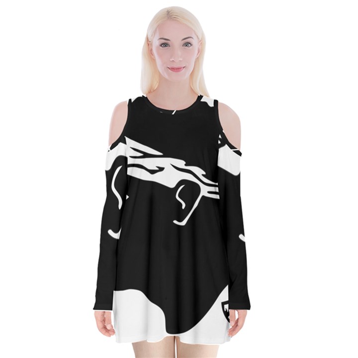 Corsica Flag Velvet Long Sleeve Shoulder Cutout Dress