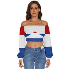 Netherlands Long Sleeve Crinkled Weave Crop Top