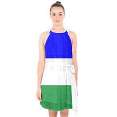 Ladinia Flag Halter Collar Waist Tie Chiffon Dress