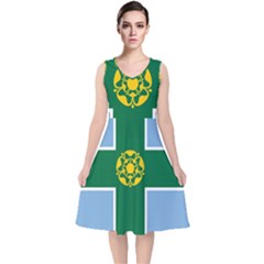 Derbyshire Flag V-neck Midi Sleeveless Dress  by tony4urban