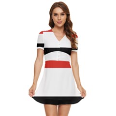 Kujawsko-pomorskie Flag V-neck High Waist Chiffon Mini Dress by tony4urban