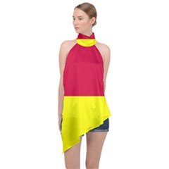 Kosicky Flag Halter Asymmetric Satin Top by tony4urban