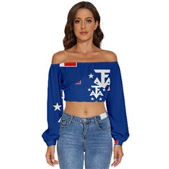 French Southern Territories Long Sleeve Crinkled Weave Crop Top