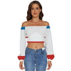 Crimea Flag Long Sleeve Crinkled Weave Crop Top